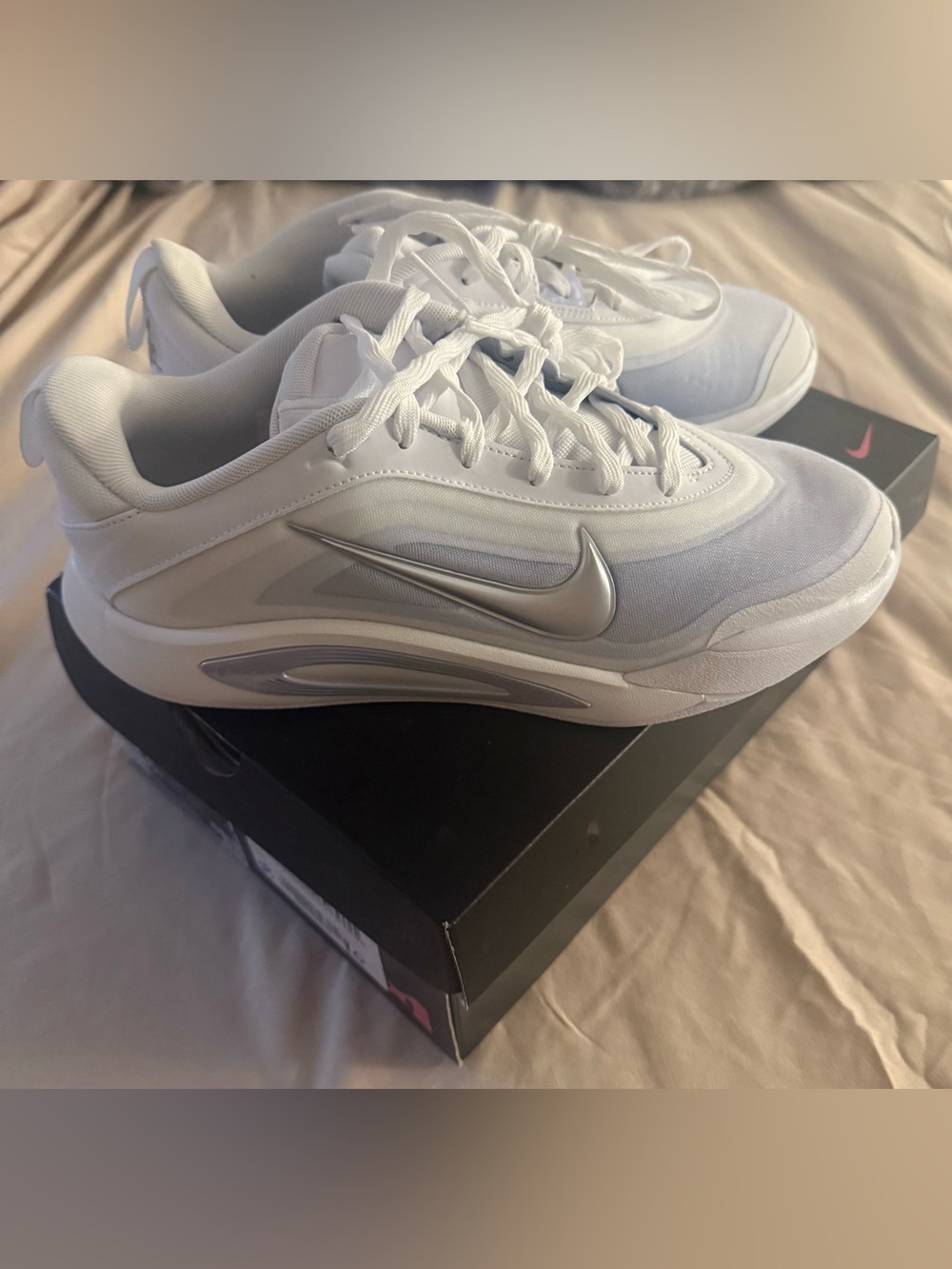 Nike Men’s White and Silver Low-Top Sneakers
